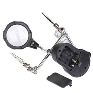 Helping Hand Magnifier Tool 3.5x & 12X with Soldering Iron Stand Adjustable Alligator Clip Clamps LED Magnifying Glass Len Workstation Light Battery Powered