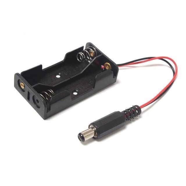Black Plastic Storage Box Case Holder for Battery 2 X AA Cell Box, with DC Power Plug