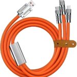 120W 3in1 Charging Cable, 3 in 1 Charging Data Cable, Portable Charger Cord with USB Type-C & USB Port for All Phones, Fast Charger Type c Retractable USB Cable (3 in 1) Random Color